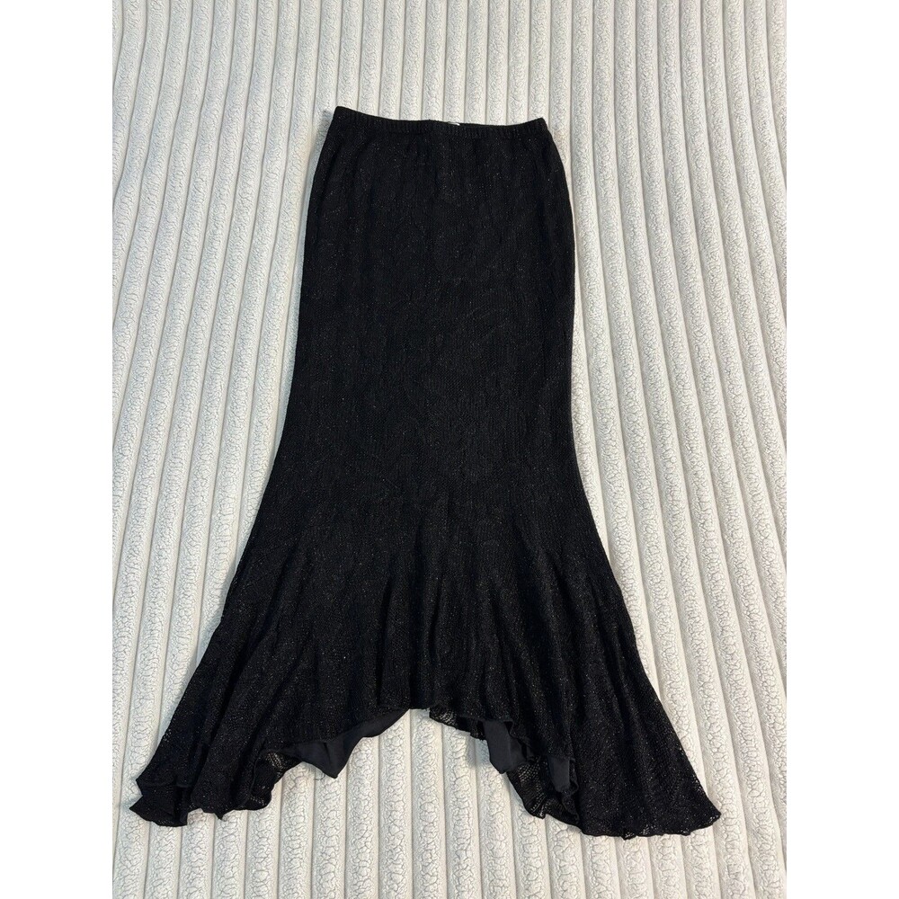 Vintage Spencer Alexis Crochet Asymmetrical trumpet midi skirt Women small black